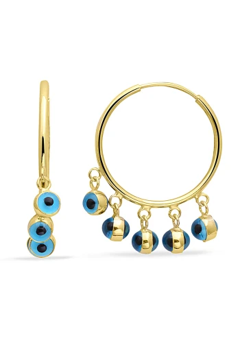 Altın Nazar Boncuklu Halka Küpe (KP0139)