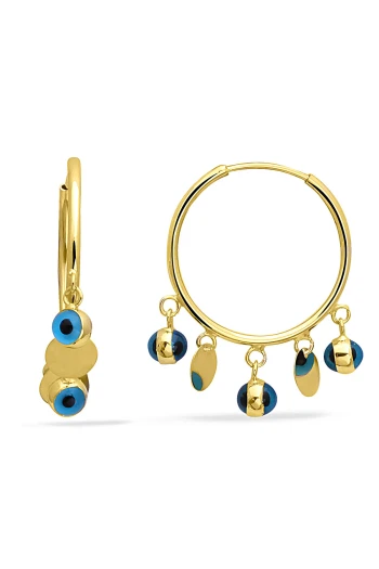 Altın Nazar Detaylı Pullu Halka Küpe (KP0138)