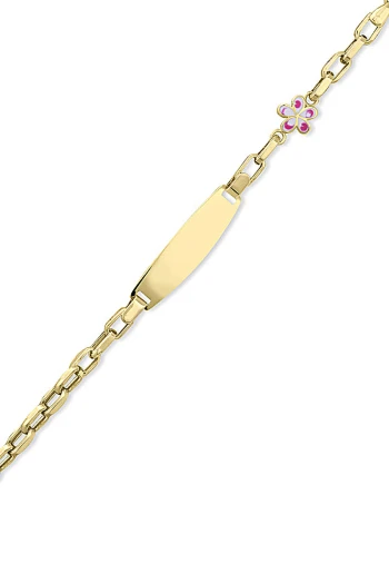 Altın Pembe Çiçekli Kız Çocuk Künyesi (CKN0014)