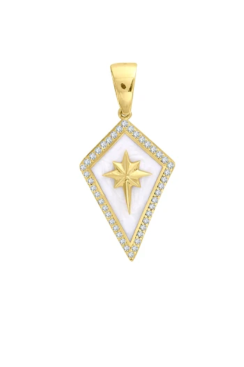 Altın Beyaz Mineli Kuzey Yıldızı Unisex Kolye	Ucu