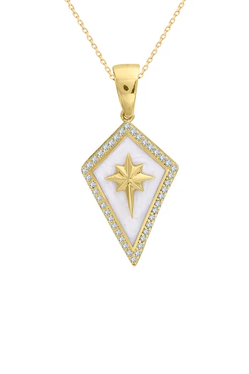 Altın Beyaz Mineli Kuzey Yıldızı Unisex Kolye