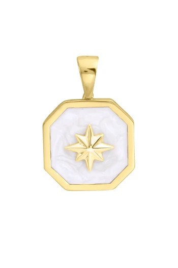 Köşegen Altın Beyaz Mineli Yıldız Kolye Ucu