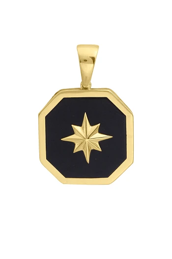 Siyah Mineli Altın Köşeli Kuzey Yıldızı Kolye Ucu