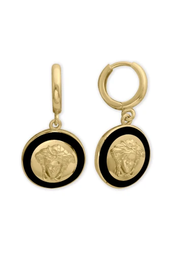 Sallantılı Siyah Mineli Altın Spor Küpe