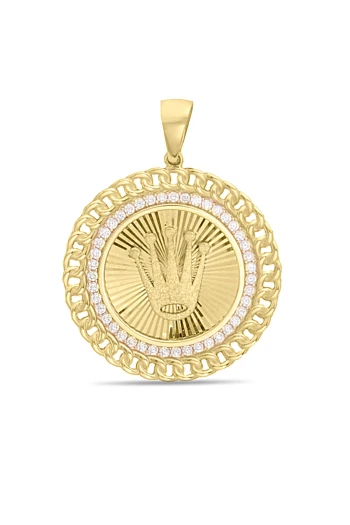 Taç Model Altın Erkek Madalyon Kolye Ucu