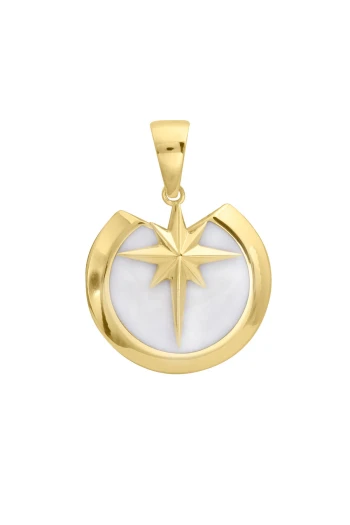 Yuvarlak Beyaz Mineli Yıldız Altın Kolye Ucu