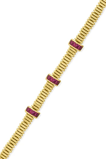 Altın Zirkon Ruby Taşlı Kombin Bileklik