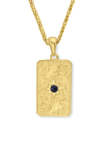 Ay Ve Yıldız Lacivert Taşlı Altın Kolye (KLY1656)