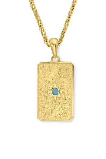 Ay Ve Yıldız Turkuaz Taşlı Altın Kolye (KLY1657)