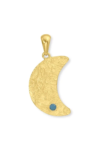 Firuze Taşlı Altın Ay Kolye Ucu