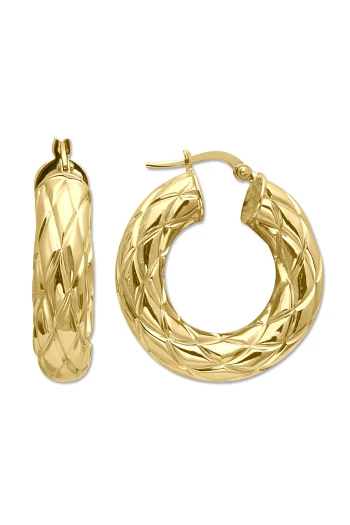 3 Cm Altın Kapitone Kalın Bombe Halka Küpe (KP0349)