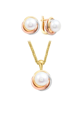 Altın Olimpiyat İnci Kolye Küpe Takım (TKM0343)