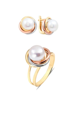 Altın Olimpiyat İnci Yüzük Küpe Takım (TKM0344)