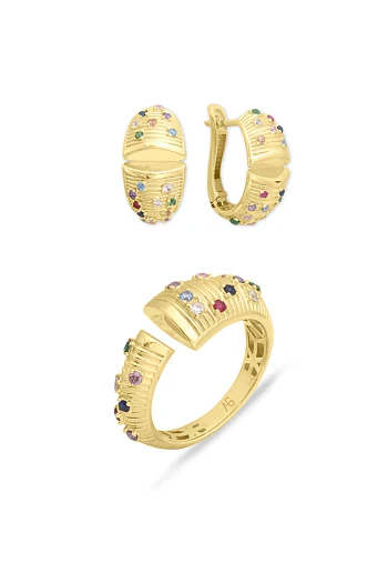 Altın Otantik Renkli Taşlı Takım (TKM0339)