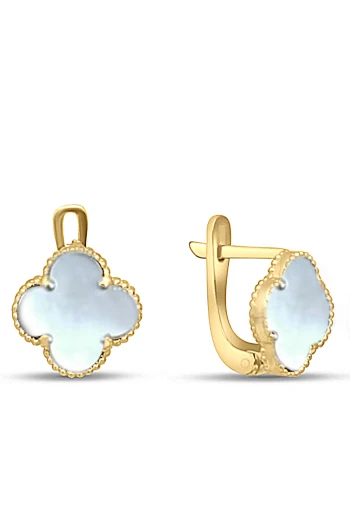 Altın Sedef Taşlı Yonca Küpe