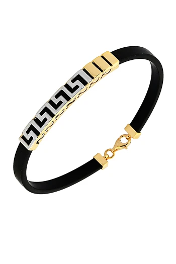 Altın Siyah Taşlı Çivi Başı Deri Erkek Bileklik (EBL0119)