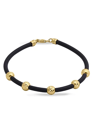 Kalemli Top Detaylı Altın Kauçuk Erkek Bileklik (BLK0623)