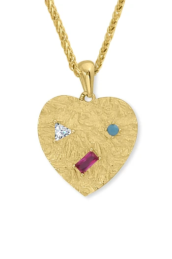 Kalp Model Renkli Taşlı Altın Kolye (KLY1665)