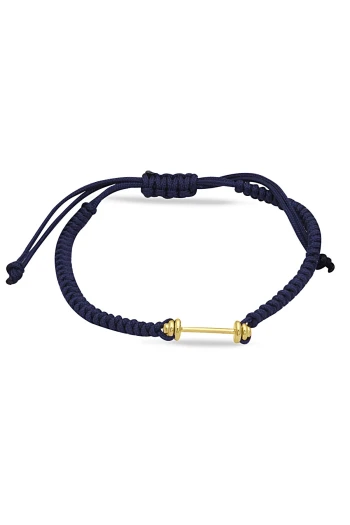 Lacivert İpli Altın Dambıl Erkek Bileklik (BLK0277)