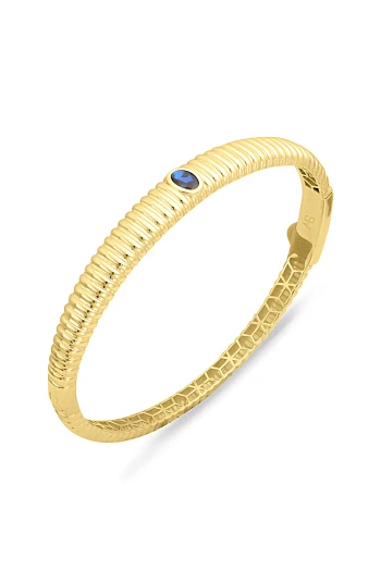 Mavi Taşlı Altın Bombe Midye Bilezik (BLZ0462)