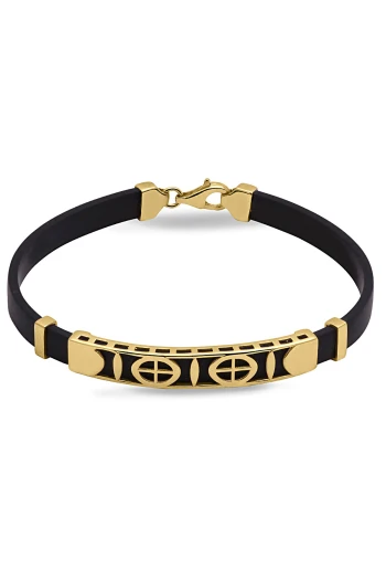 Motifli Altın Taşsız Kauçuk Erkek Bilekliği (BLK0342)