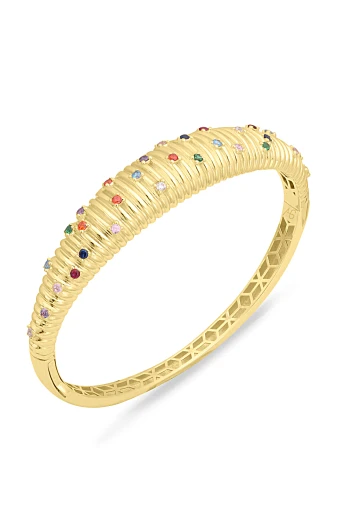 Renkli Taşlı Altın Bombe Bilezik (BLZ0461)