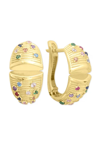 Renkli Taşlı Otantik Altın Küpe (KP1085)