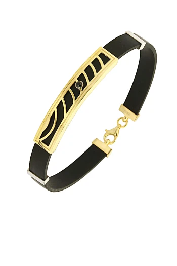 Siyah Taşlı Mermi Model Deri Altın Erkek Bileklik (EBL0120)