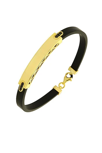 Taş Detaylı Deri Altın Erkek Bileklik (EBL0113)
