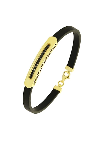 Taşlı Kemer Model Deri Altın Erkek Bileklik (EBL0122)