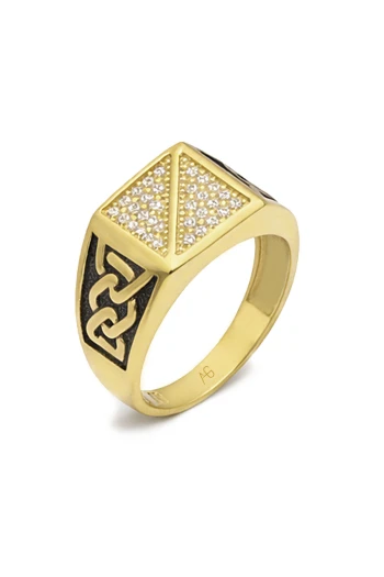 14 Ayar Altın Kolu Otantik Desenli Erkek Yüzük (EYZ0191)