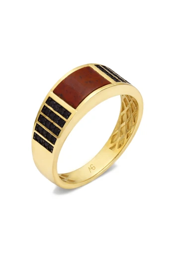 14 Ayar Altın Siyah Taşlı Erkek Yüzük (EYZ0200)