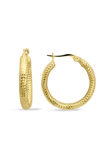 2.2 Cm İşlemeli Işıltılı Altın Halka Küpe (KP0157)