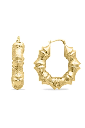 3 Cm Altın Tasarım Bambu Halka Altın Küpe (KP0144)