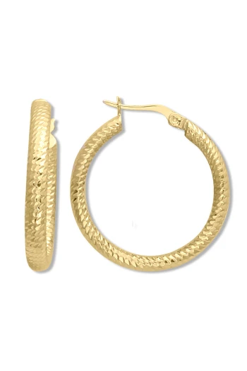 3 Cm Kalem İşlemeli Altın Halka Küpe (KP0295)