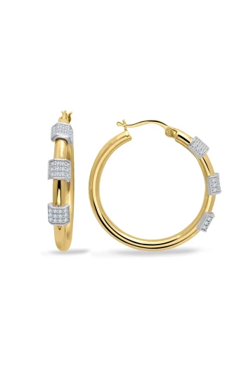 3.2 Cm Taşlı Parça Detay Altın Halka Küpe (KP0153)