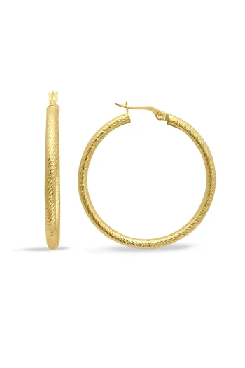 3.5 Cm Altın Kalem İşlemeli Halka Küpe (KP0172)