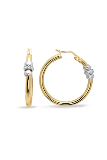 3.5 Cm Taş Detaylı Altın Halka Küpe (KP0155)