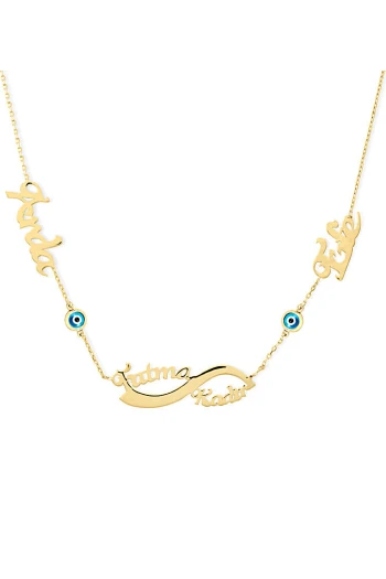 Altın 14 Ayar Dört İsimli Kolye (KLY0178)