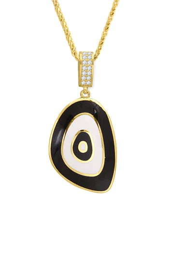 Altın Beyaz Lacivert Mineli Charm Kilit Nazar Kolye (KLY1701)