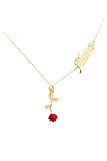 Altın Kırmızı Gül İsimli Kolye (KLY1708)