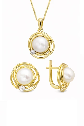 Altın Kuş Yuvası İnci Kolye Küpe Takım (TKM0349)