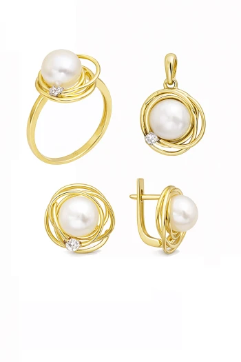 Altın Kuş Yuvası Kolye Uçlu Üçlü Takım (TKM0353)