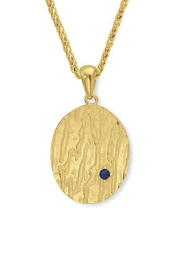 Altın Oval Lacivert Taşlı Otantik Kolye (KLY1683)