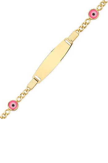 Altın Pembe Nazar Boncuklu Bebek Künyesi (CKN0045)