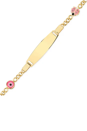 Altın Pembe Nazar & Uğur Böcekli Bebek Künyesi (CKN0091)