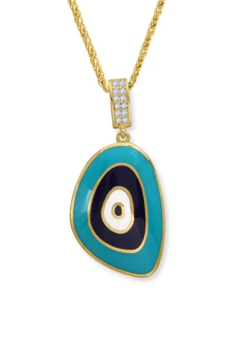 Altın Renkli Mineli Charm Kilit Nazar Kolye (KLY1702)