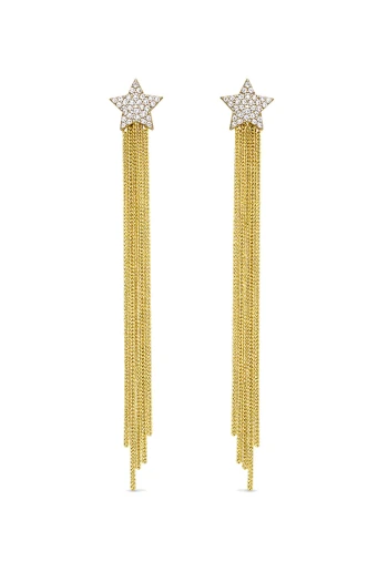 Altın Uzun Zincirli Yıldız Küpe (KP1088)