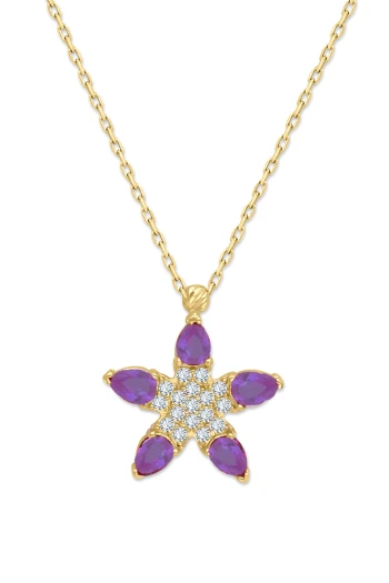 Ametist Taşlı Nergis Çiçeği Altın Kolye (KLY1695)