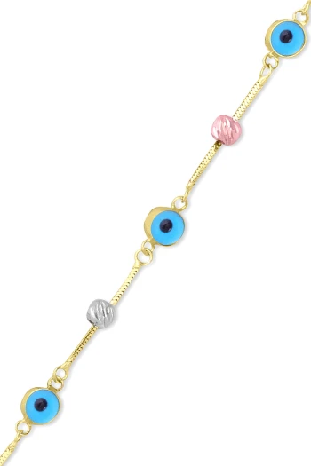 Balık Sırtı Zincirli Altın Nazar Bileklik (BLK0194)